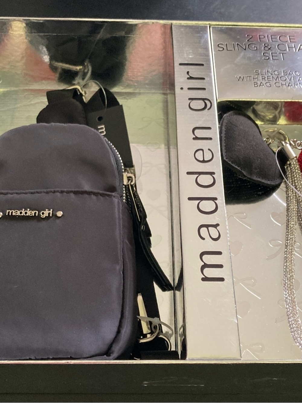 Madden Girl 2-Piece Mini Sling Bag & Charm Set NIB